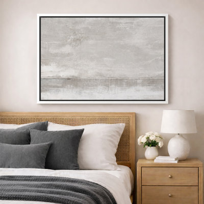 Abstract Soft Gray Minimal Horizon Composition Artwork, Modern Living Room Pictures, Framed Canvas Giclee Print Wall Art