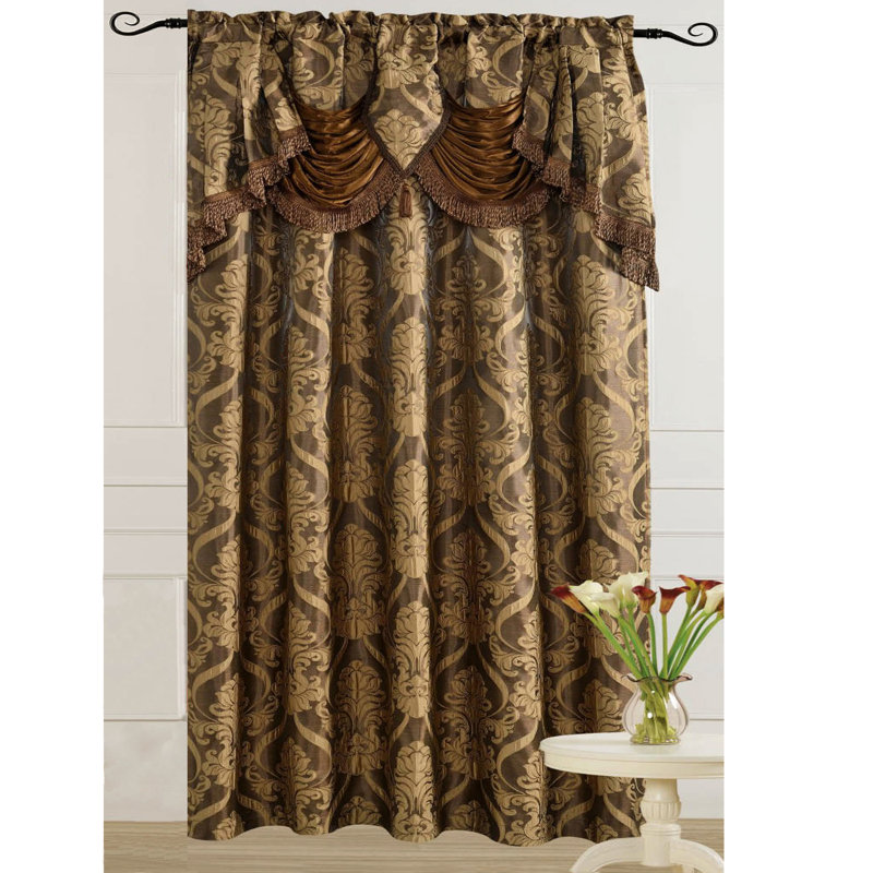 Light Brown Jacquard Room Darkening Curtain Panel with Valance