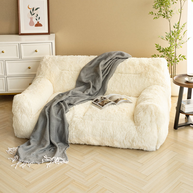 Fauteuil à billes moelleux rembourré en fausse fourrure moelleuse et canapé moelleux moelleux, Fausse fourrure blanche