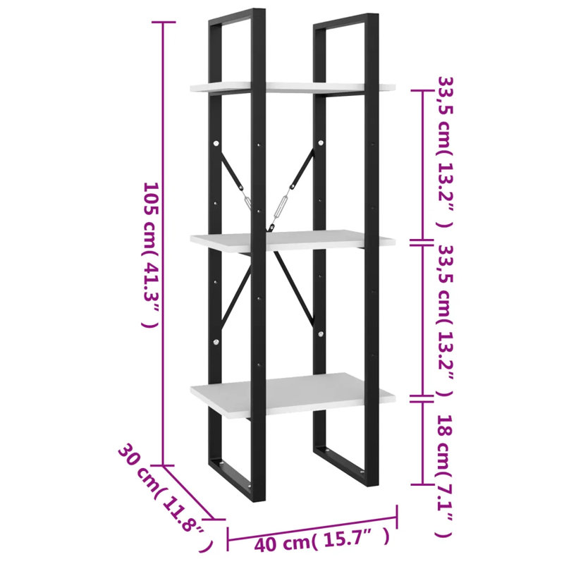 Hollaway 105cm 3 shelf Shelving Unit, Grey, 105cm H x 40cm W x 30cm D