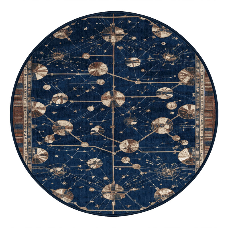Machine Washable Space Blue Area Rug, Round 5'