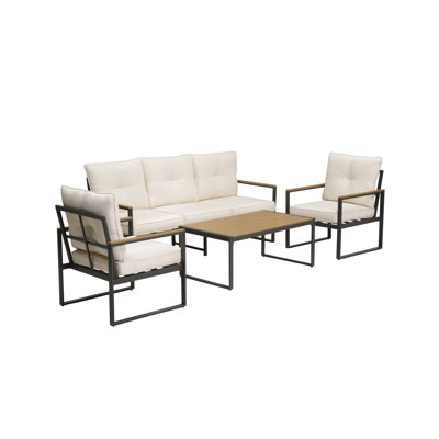 Spacious Patio Sofas, Steel 5 Seat Modern Conversation Set For Garden