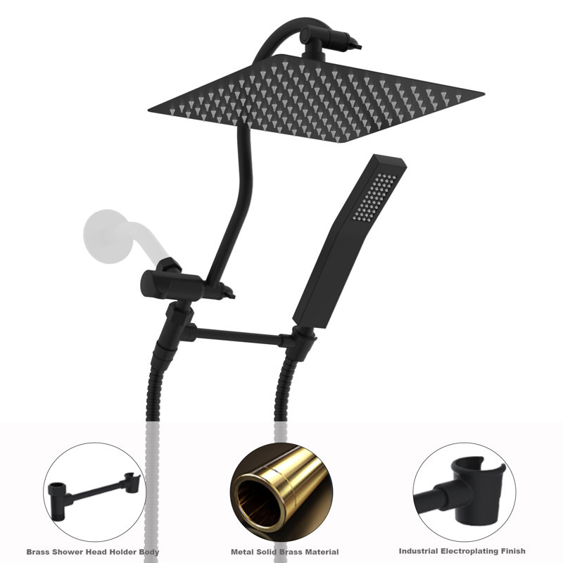 Premium All-Metal Shower System – 12" High-Pressure Rainfall Shower Combo With Adjustable Extension Arm, Matte Black
