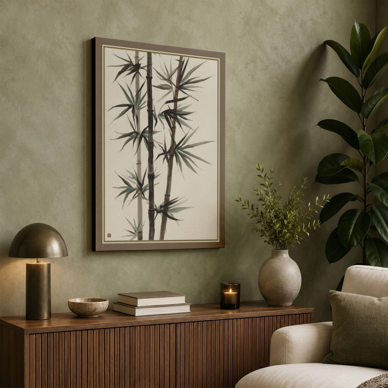 Bamboo Study Japandi - Wrapped Canvas, 24x16 - 61.0 x 40.6 cm, Taupe Border