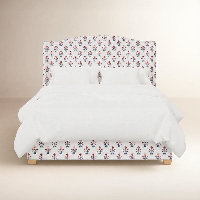Allis Upholstered Wingback Bed, Full, Cappy Floral Red