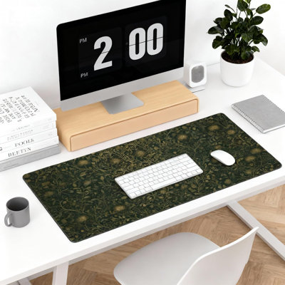 Tapis de bureau vert foncé à motif floral 35,4 po x 15,7 po Gold Flowers