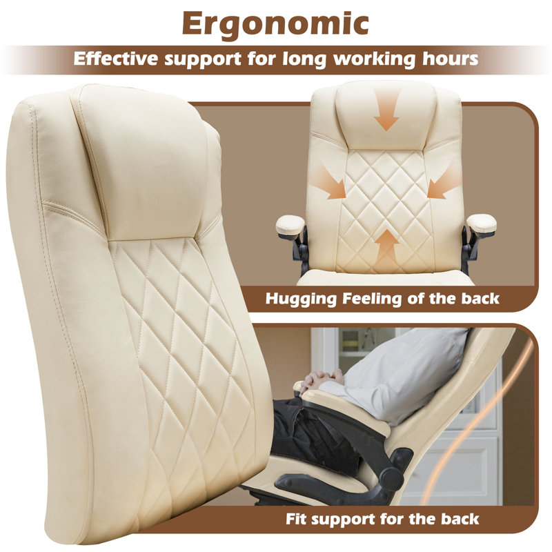 Ergonomic Executive Chair With Flip-up Armrests, Beige