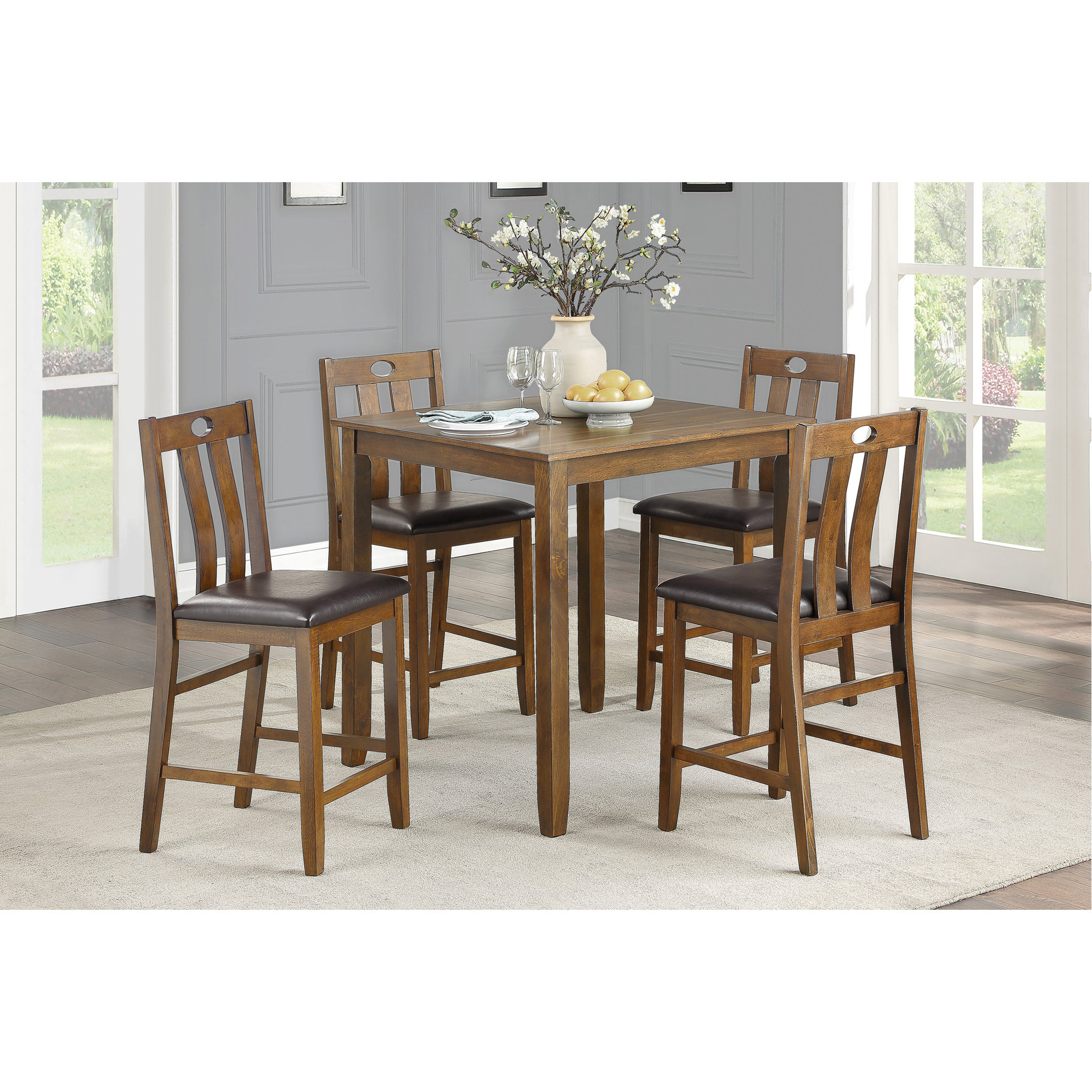 Ebern Designs Brown Finish 5Pc Counter Height Set Dining Table And 4 ...