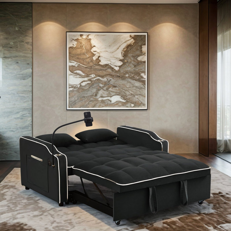 Teija 55'' Velvet Sleeper Sofa, Black Velvet