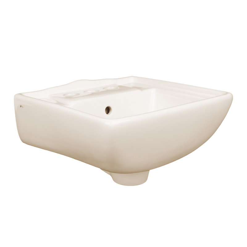 Vitreous China Rectangular Wall Mount Bathroom Sink with Overflow, Biscuit