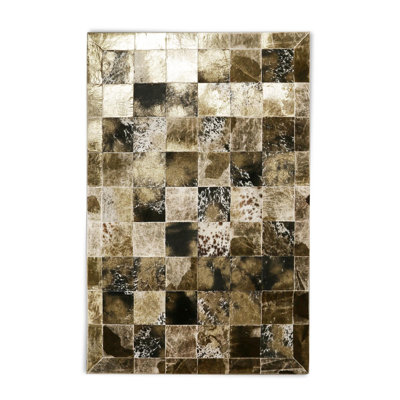 Genuine Cowhide With Gold Leaf Patchwork Area Rug 7.83 X 10 Ft