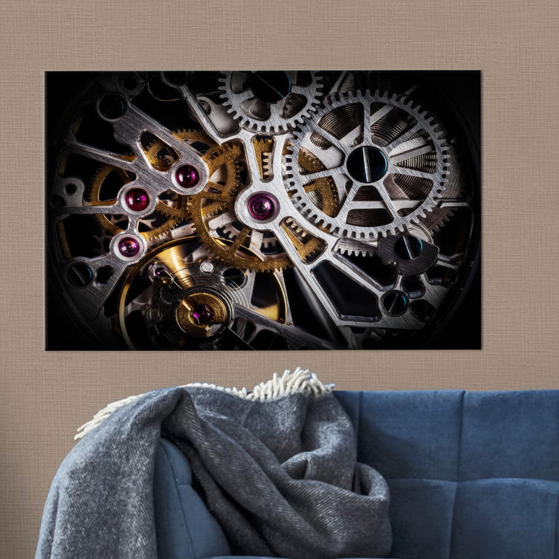 Modern Handmade Automatic Watch Mechanism Wall Hanging Art in Canvas Ideal for Personalized Gift, 20 cm H x 30 cm W