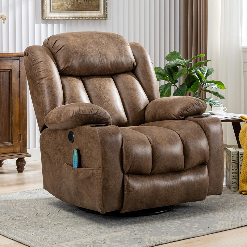 Aireana Upholstered Heated Massage Chair, Brown Microfiber