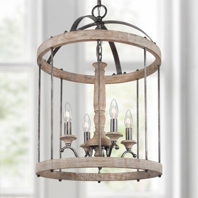 4-Light Wooden Drum Cage Chandelier