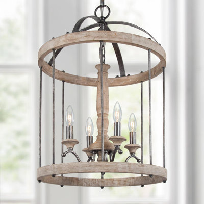 Lustre cylindrique en bois à 4 lumières Chrisney