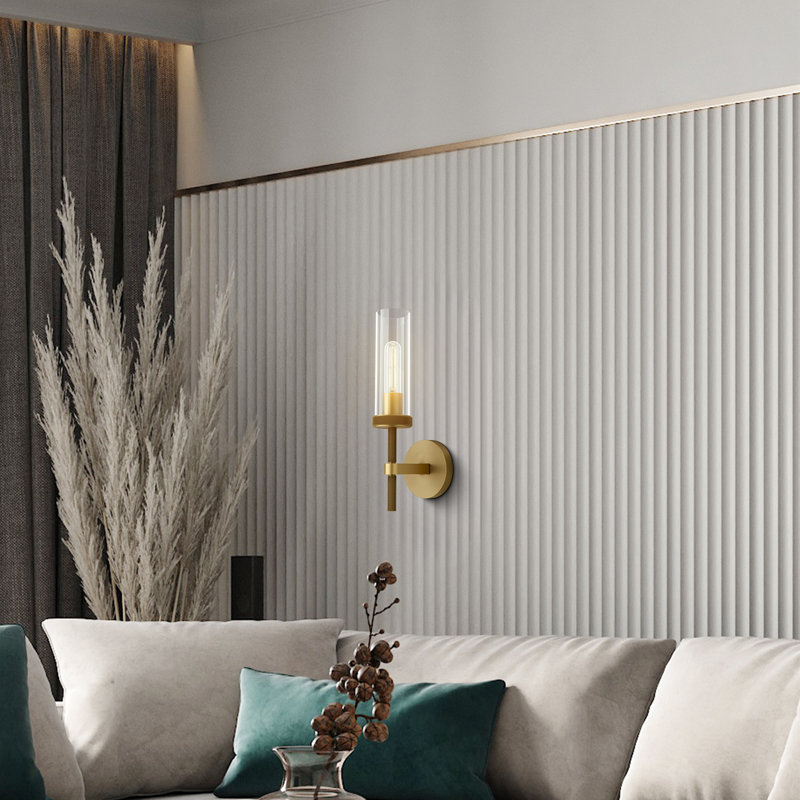 Appliques murales encastrées de luxe à 1 lumière et à intensité variable en verre doré (ampoule incluse), Laiton, 1
