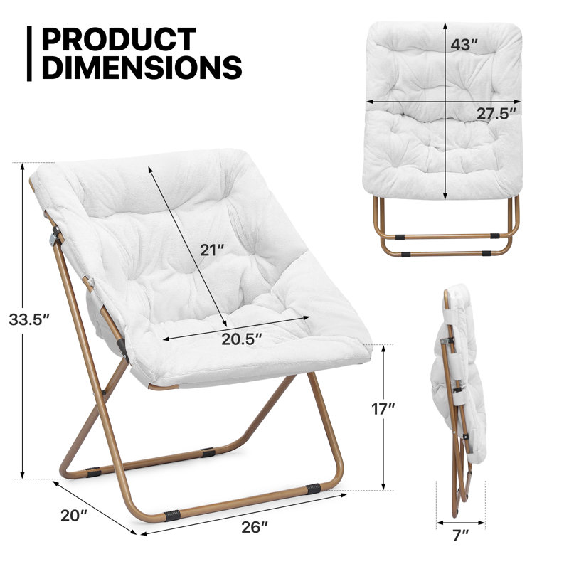 Ariadnna Saucer Chair Folding Accent Moon Chair with Metal Frame Cozy Lounge Chair for Living Room, White Faux Fur, No