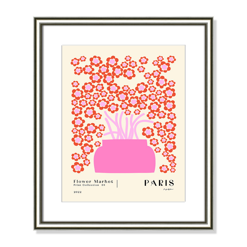 Marché aux fleurs. Gravure de Paris par NKTN, L 17,25 po x H 20,25 po, Matted Print, Silver Classic