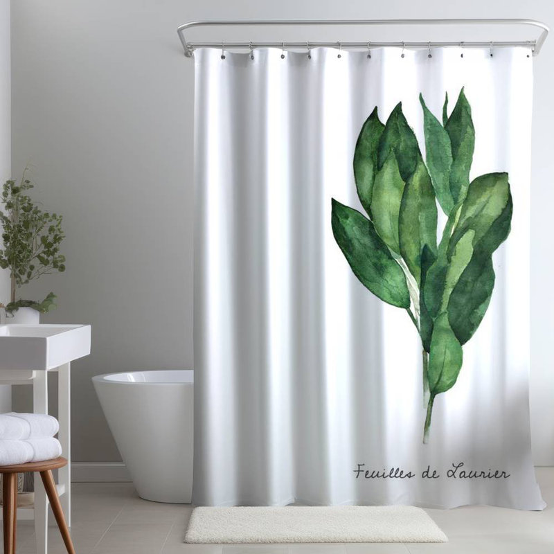Bay Leaves Bundle - White Leaves – Polyester Shower Curtain, Dye Sublimation Print, 71" W × 74" L