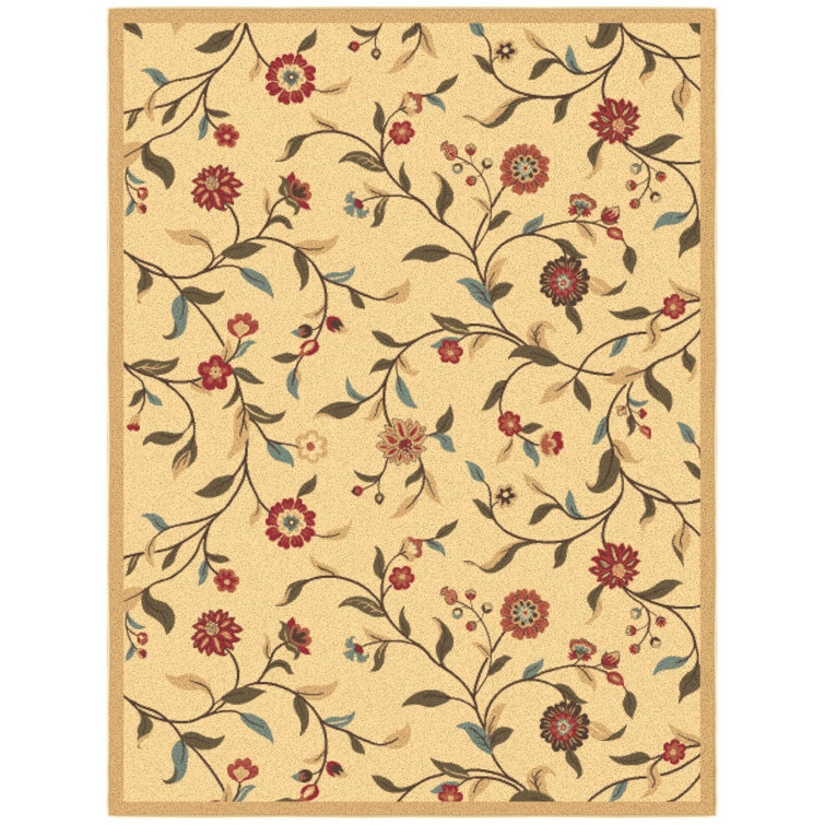 Ottohome Non-Slip Floral Area Rug For Living Room, Hallway, Entryway Rug, Beige