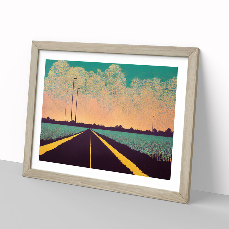 XH1022-7515X Road View - Single Picture Frame Painting, 34cm H x 46cm W x 2cm D, Oak 