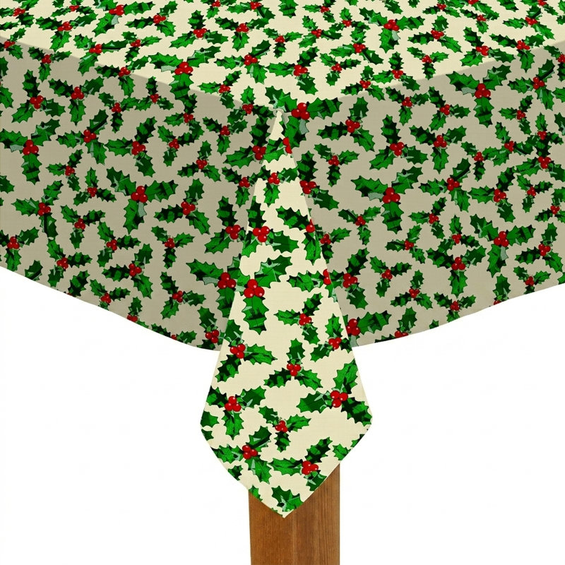Christmas Holly 100% Polyester Tablecloth 52"x70", 70" L x 52" W