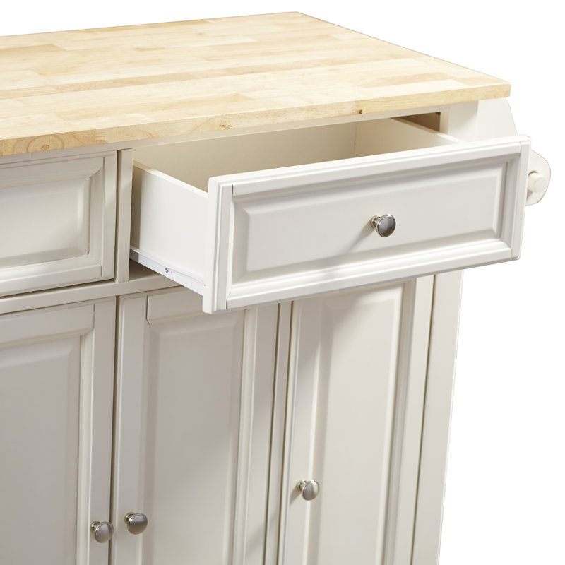Ken Solid Wood Top Kitchen Island, White