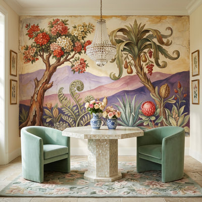 Botanical Landscape Wallpaper Vintage Fresco Removable Mediterranean Inspired Wall Decor