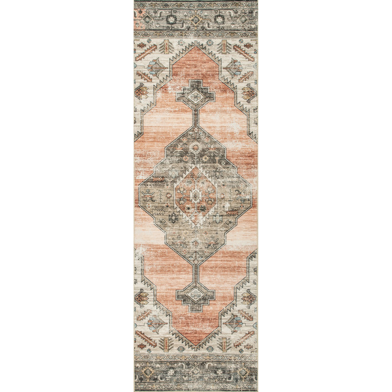 Gracie SpinClean Distressed Medallion Machine Washable Area Rug, Runner 2'6" x 8'