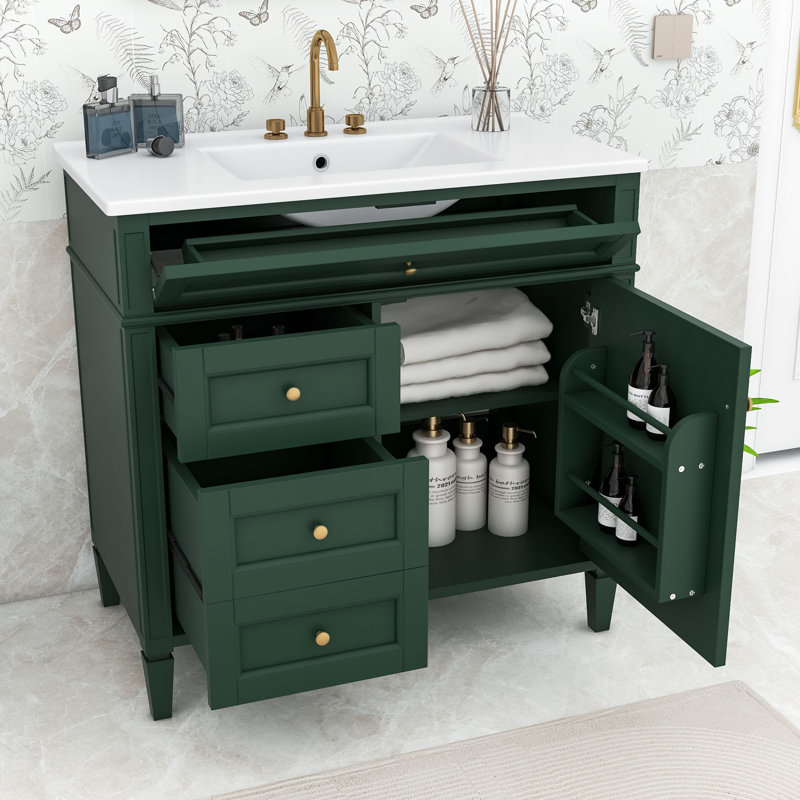 Meuble-lavabo ajustable avec 2 tiroirs Eleene, Vert