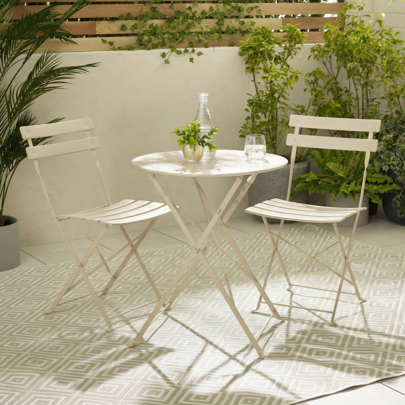 Laster Garden Dining Table Set With 2 Matching Dining Chairs - Patio Bistro Set for Modern Garden, Cream