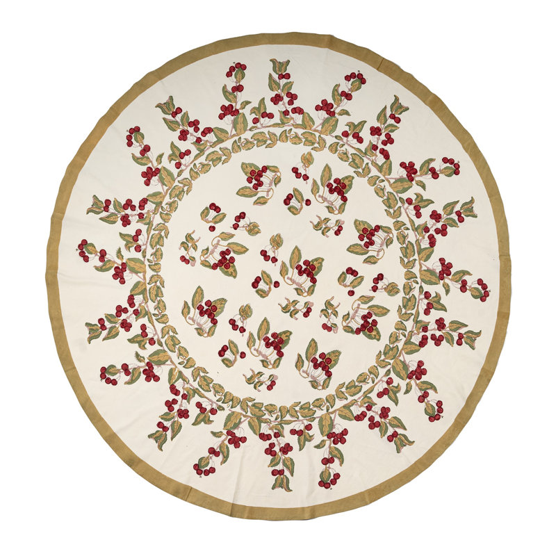 Nappe cerise - rouge / vert - rond 70 po, 70 po rond