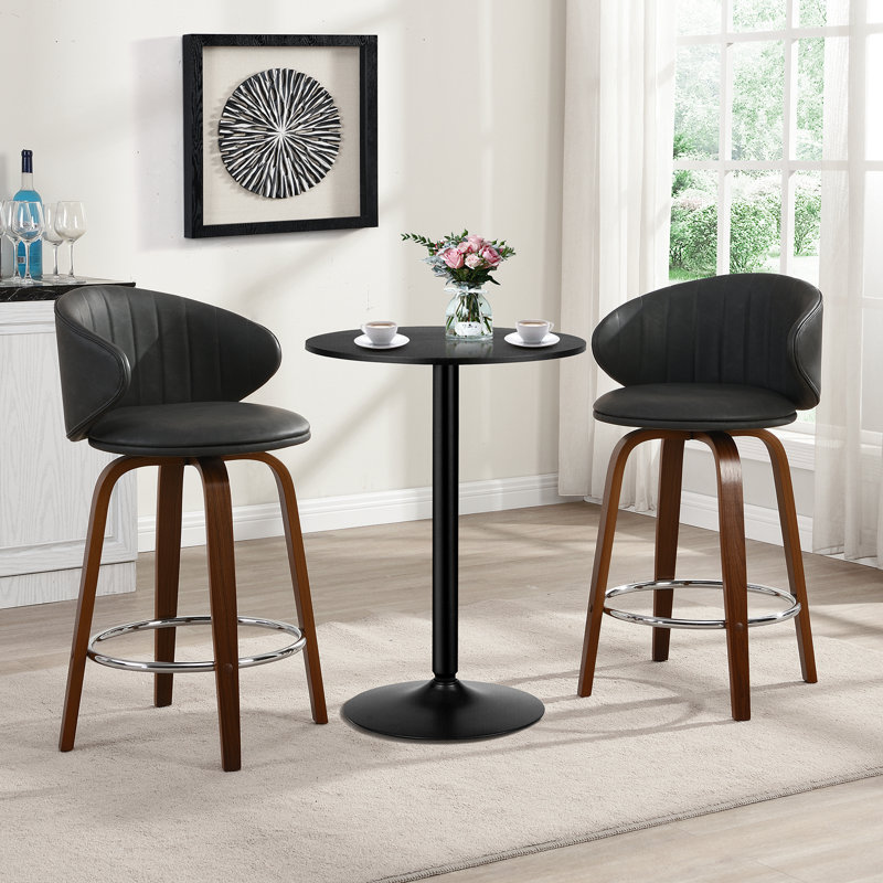 Swivel Upholstered 26" Bar & Counter stool with  Wood Frame, Gray
