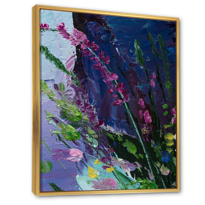 Décoration murale abstraite mauve et verte II - Toile traditionnelle, H 12 po x l 8 po x P 1 po, Cadre flottant doré