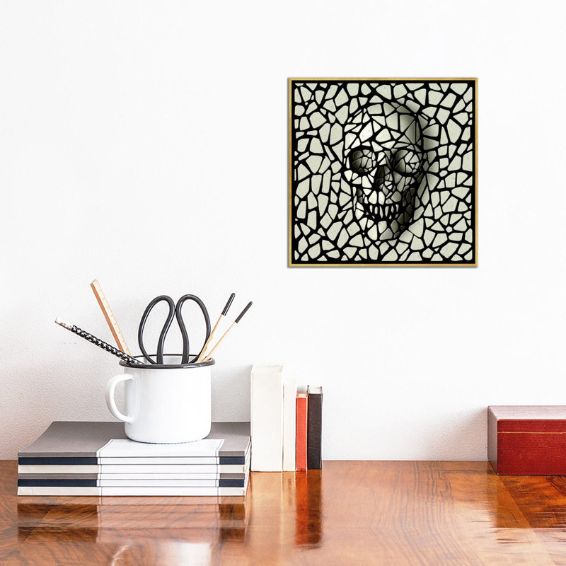 «Mosaic Skull Mono» par Ali Gulec, impression sur toile tendue, H 12 po x l 12 po x P 1,5 po, Toile avec cadre doré