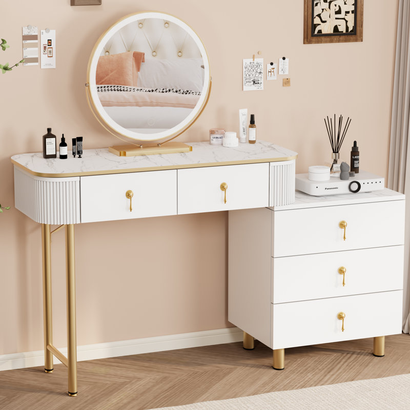 Makeup Vanity Desk with Mirror and Lights, White