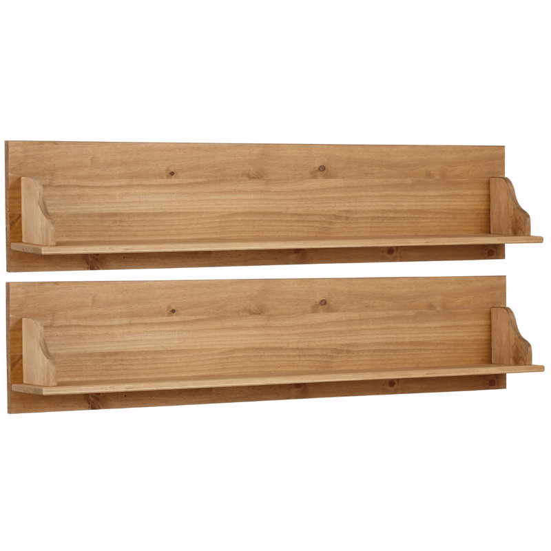 Ruth 2 Piece Pine Solid Wood Floating Shelf, Brown