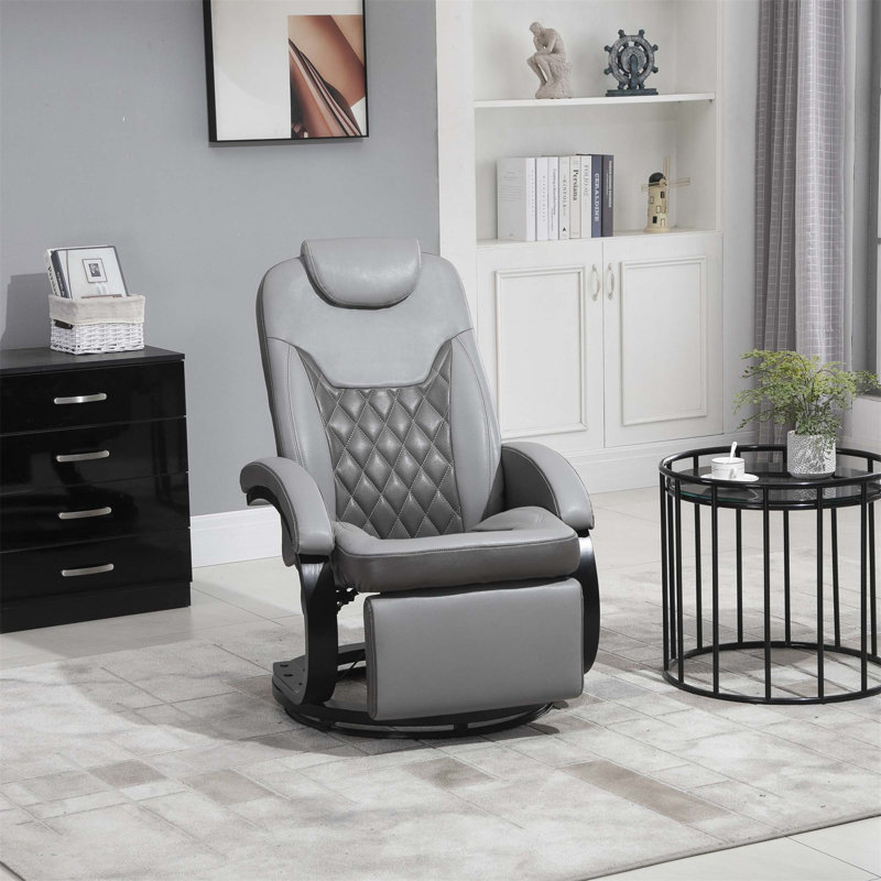 PU Recliner Armchair With Footrest, Headrest, And Round Steel/Wood Base For Comfort And Style