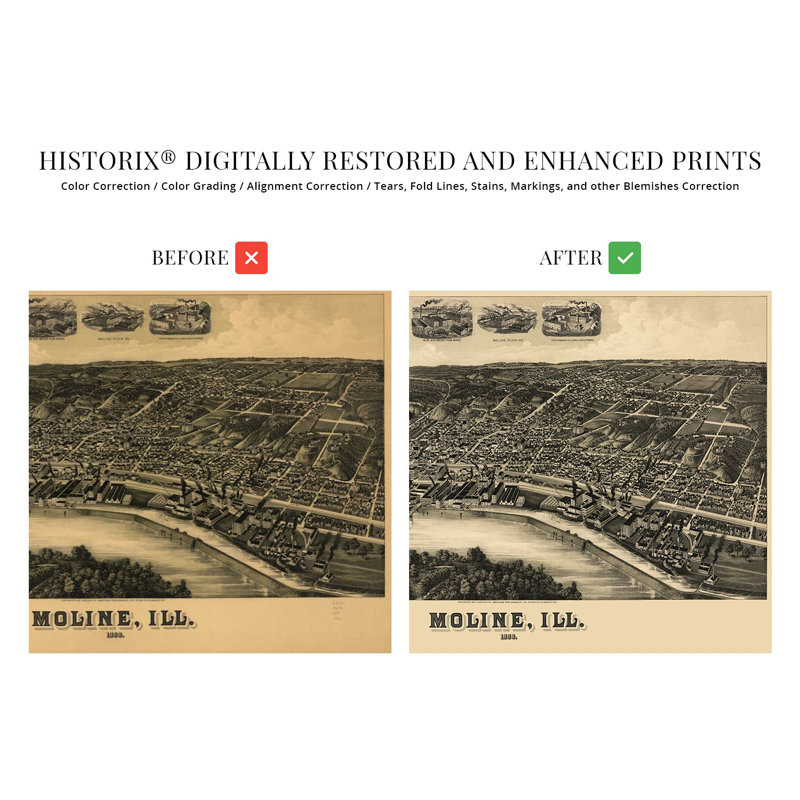1889 Moline, Illinois, carte sur papier, H 18 po x l 24 po x P 0,01 po
