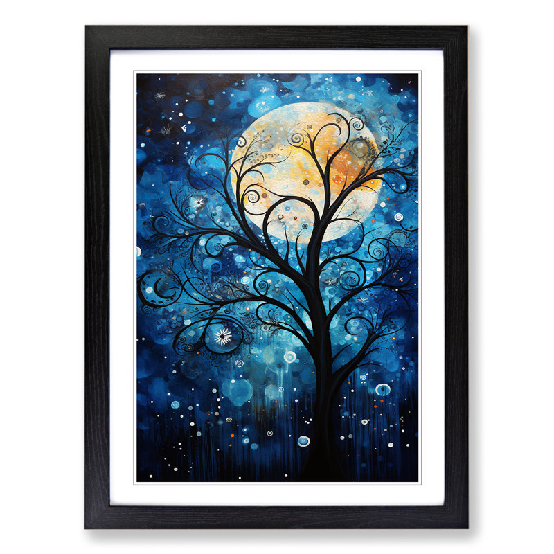 XYZ-FRM-V1223-4541 Moon Abstract - Single Picture Frame Print on Wood, 46cm H x 34cm W x 2cm D, Black 