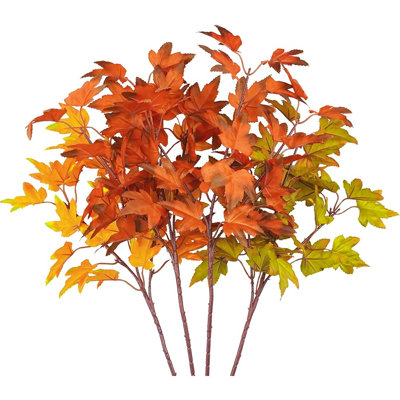 4 branches artificielles de feuilles d'érable artificielles - couleurs d'automne assorties pour décorations de Noël