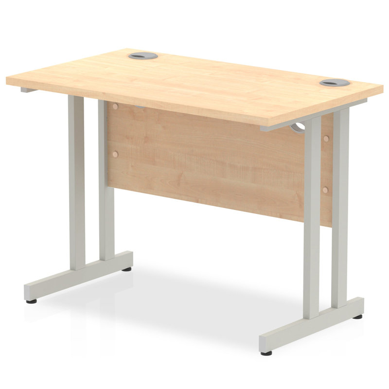 Ladajah Metal Base Computer Desk, Maple, 73cm H x 100cm W x 60cm D, Silver