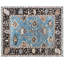 Tapis bleu clair et brun en laine noué à la main Oushak - motif floral oriental traditionnel avec bordure foncée pour le salon et la chambre à coucher-510370938