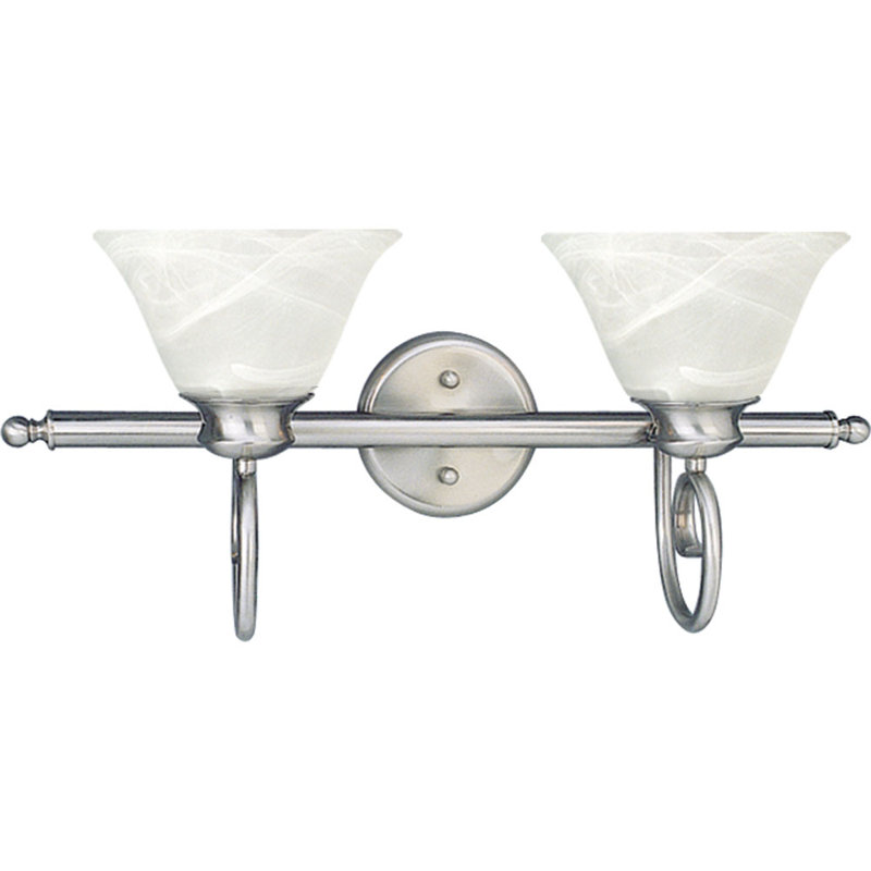 Troy 2-Light Indoor Brushed Nickel Bath or Vanity Wall Mount with Alabaster Glass Bell Shades, Brushed Nickel