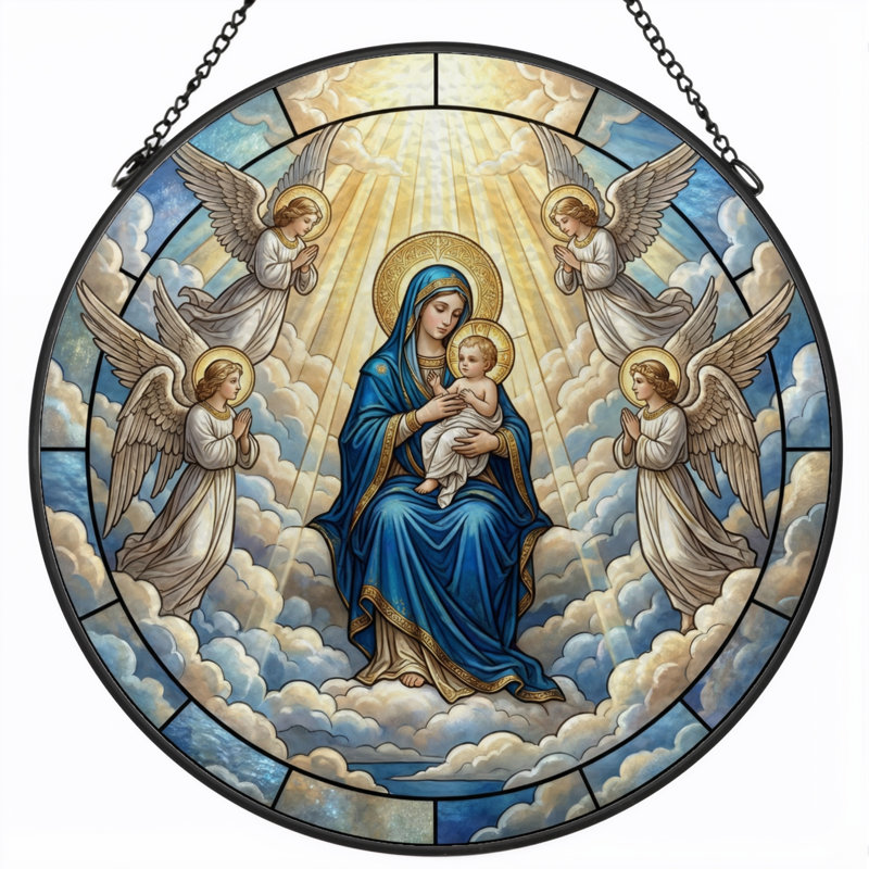 Panneau de vitrail de scène religieuse - 7,8 heures, H 7,8 po
