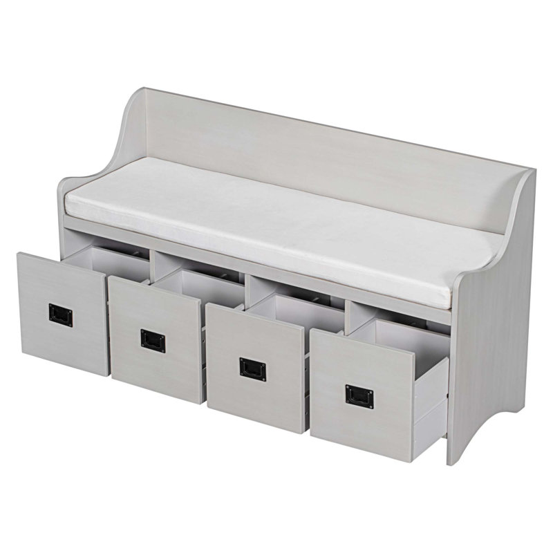 Fabric Upholstered Storage Bench, Gray Wash