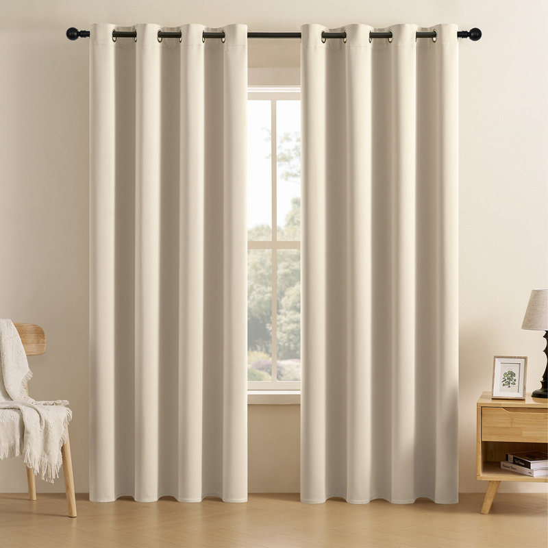 Grommet Top Blackout Room Darkening Curtains, Solid Thermal Insulated Polyester Window Curtain Set, 2 Panels, 52" W x 90" L
