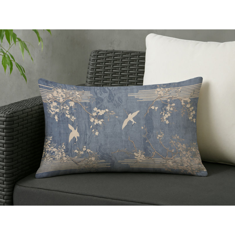 Coussin décoratif intérieur / extérieur bleu Modern Modern, Floral gris 35, Rectangle H 18 po x l 25 po