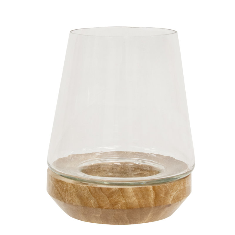 Porte-bougie en verre avec base en bois 5 po x 6 po