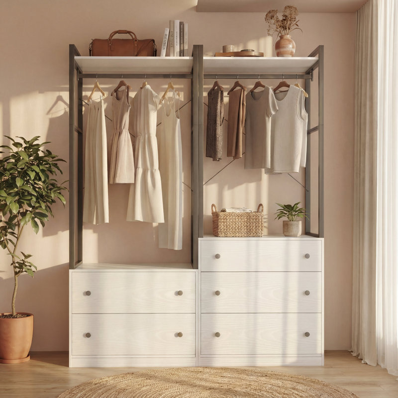 Armoire-penderie contemporaine à 6 tiroirs et tringles suspendues Contemporary - Organisateur de rangement modulaire 2 pièces